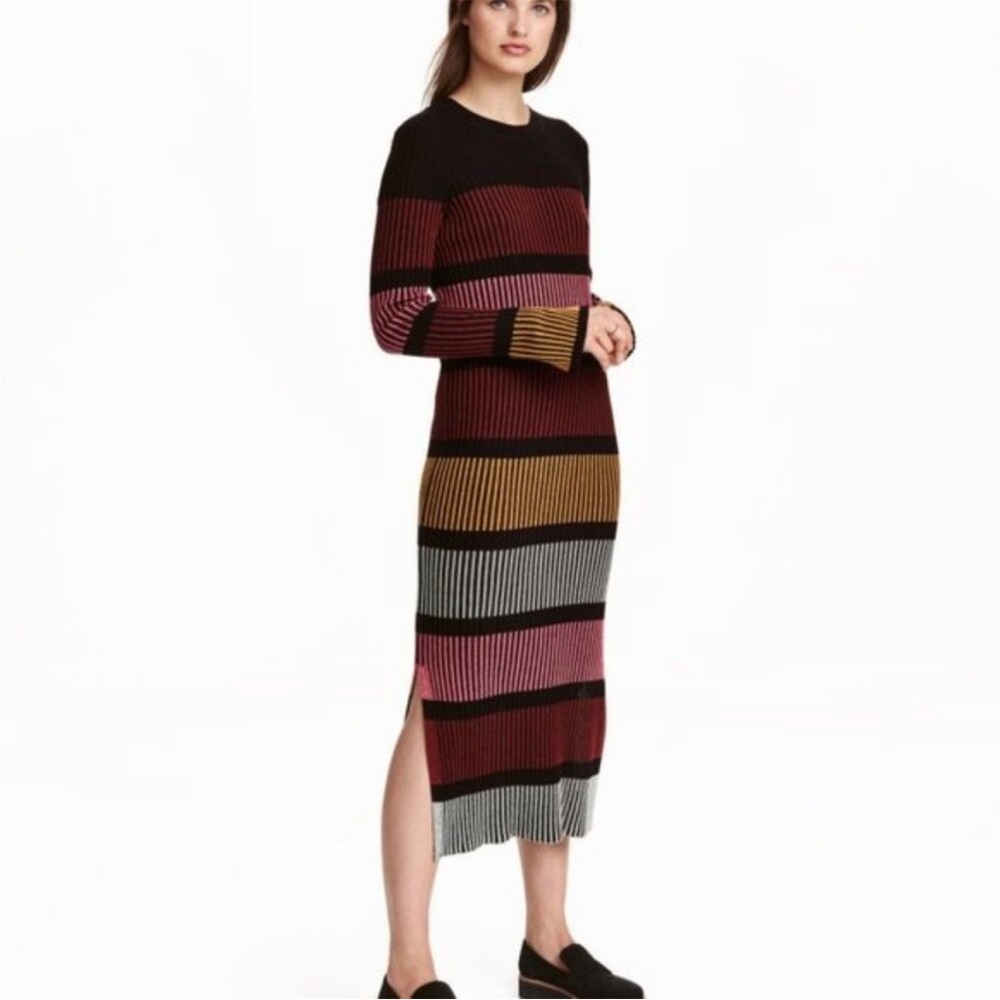 H&M Striped Multicolor Long Sleeve Dress Maxi XS-2